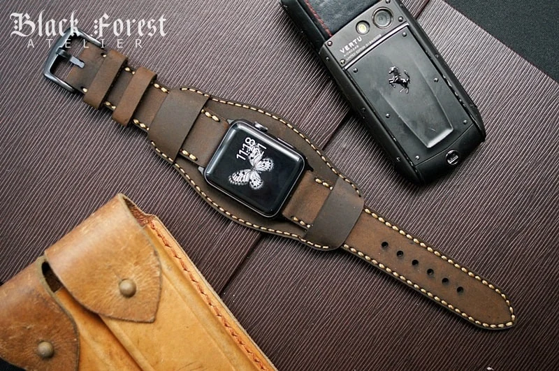 AWBF18 -D5 CUFF handgefertigt Leder Uhrenarmband incl. Lugs Adapter für Apple Watch 1 Serie und 2 Serie (oder Apple Watch Sport) 42mm oder 38mm – Bild 7